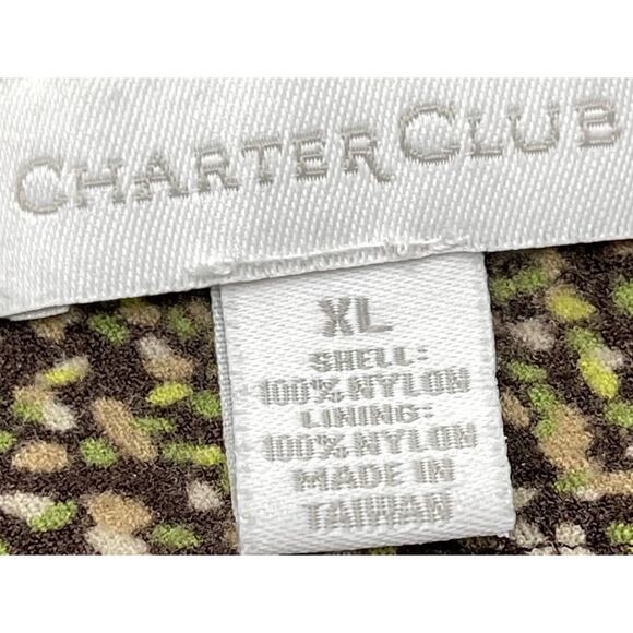 Y2K Charter Club Top XL Green Abstract Nylon V-Neck Short Sleeves Vintage - Picture 3 of 4